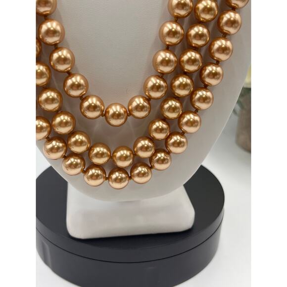 Faux Pearl 10mm Dark Gold Glass Long Heavy Flapper Versatile Endless Necklace - Picture 4 of 7